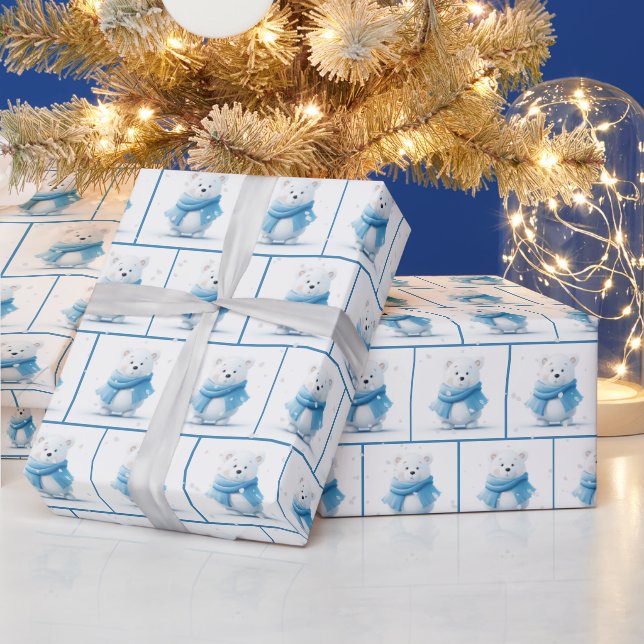 Papel De Presente Urso Polar De Natal Com Feitiço Azul (Feriados)