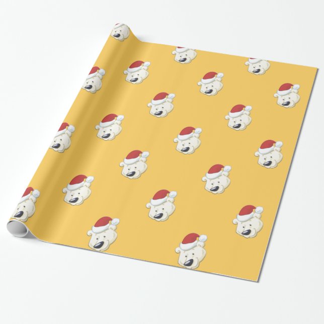 Papel De Presente Urso Polar de Natal Dourado (Desenrolado)