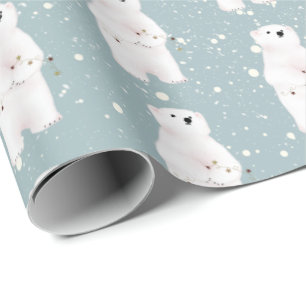 Papel De Presente Urso Polar de Natal em Flocos de Neve