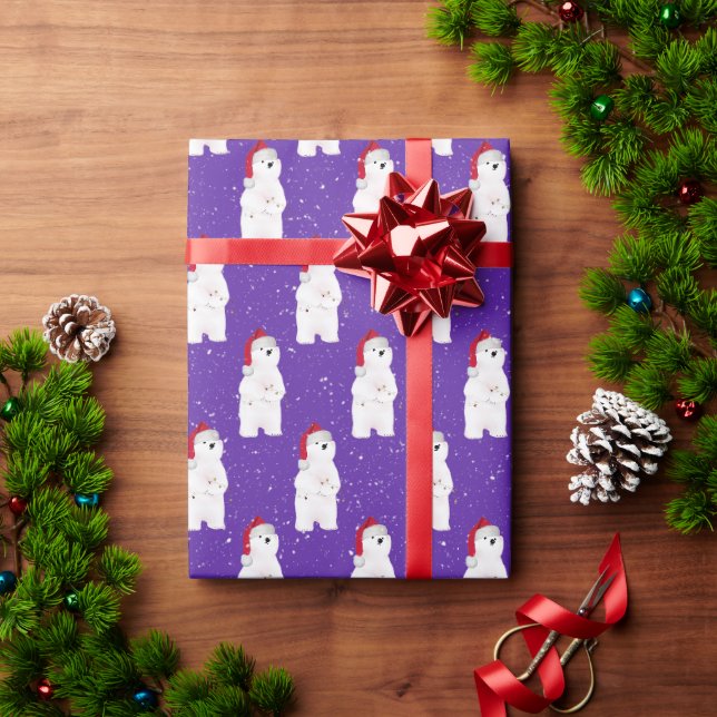 Papel De Presente Urso Polar de Natal em Flocos de Neve (Presente de Natal)