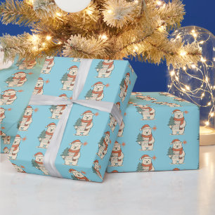 Papel De Presente Urso Polar de Natal Fofo Inverno Escandinavo