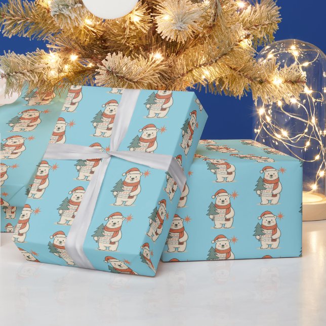 Papel De Presente Urso Polar de Natal Fofo | Inverno Escandinavo  (Feriados)