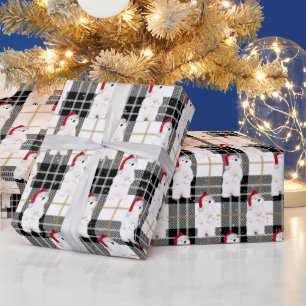 Papel De Presente Urso Polar De Natal Na Xadrez De Tartan