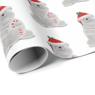 Papel De Presente urso polar de sorriso com bastão de doces