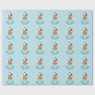Papel De Presente Urso Polar em Maiô Flocos de Neve de Inverno Azul