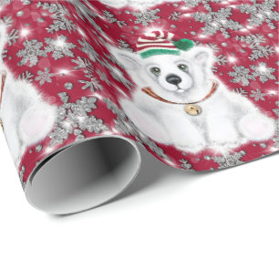Papel De Presente Urso polar festivo e glitter de flocos de neve