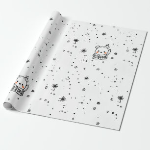 Papel De Presente Urso Polar Floco de Neve de Inverno Fofo