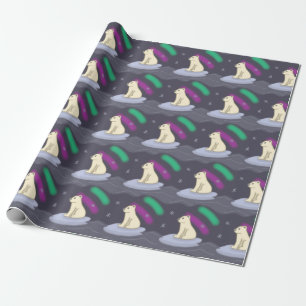 Papel De Presente Urso Polar Fofo com Luzes do Norte