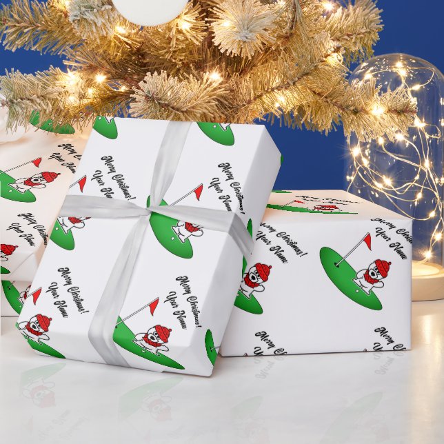 Papel De Presente Urso polar no campo de golfe fofo Natal (Feriados)