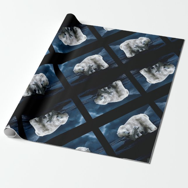 Papel De Presente Urso Polar - Preto Espelhado (Desenrolado)