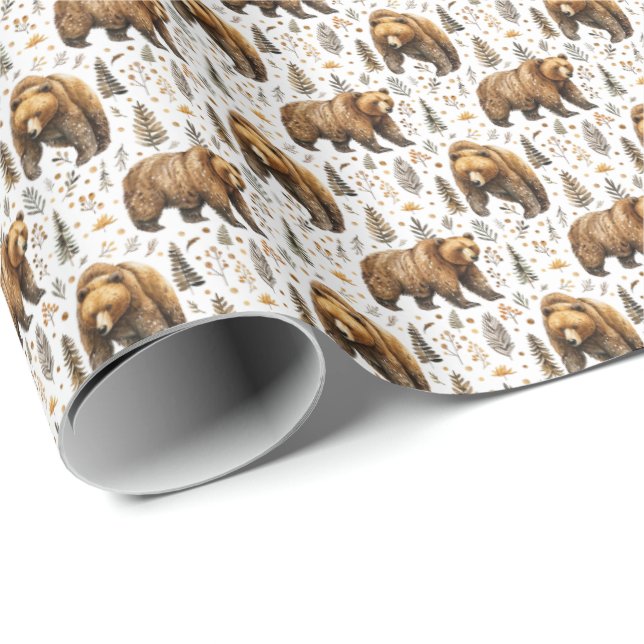 Papel De Presente Urso Preso Presente Quebra Animais Selvagens (Ponta do rolo)