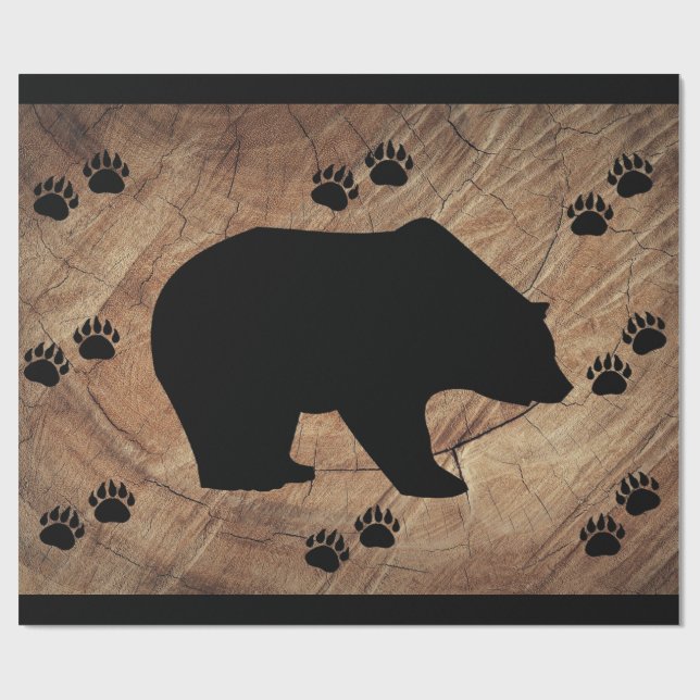 Papel De Presente Urso Preto E Pistas De Urso (Aberto)
