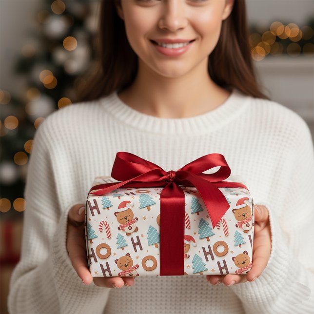 Papel De Presente Urso Teddy Encantador Natal & Feriado HO HO HO (Criador carregado)