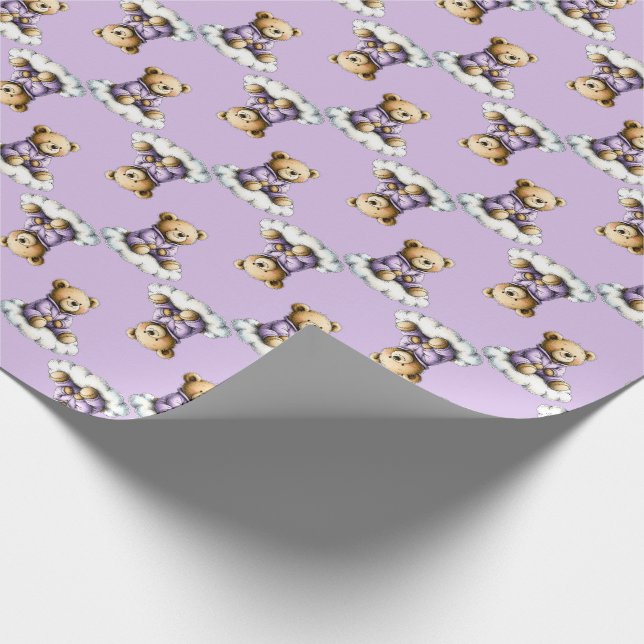 Papel De Presente Urso Teddy Fofo em Pijama Roxo na Nuvem (Ponta)