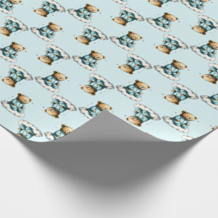 Papel De Presente Urso Teddy Fofo em PJs Azuis na Nuvem