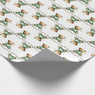 Papel De Presente Urso Teddy Fofo em uma Nuvem Fofa com PJs Verdes