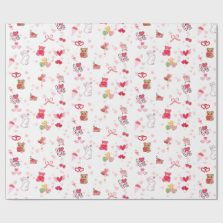 Papel De Presente Urso Teddy Kawaii Fofo & Corações Dia dos Namorado