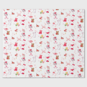 Papel De Presente Urso Teddy Kawaii Fofo & Corações Dia dos Namorado
