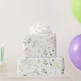 Papel De Presente Urso Verde Sexo Chá de fraldas Floral Neutro W