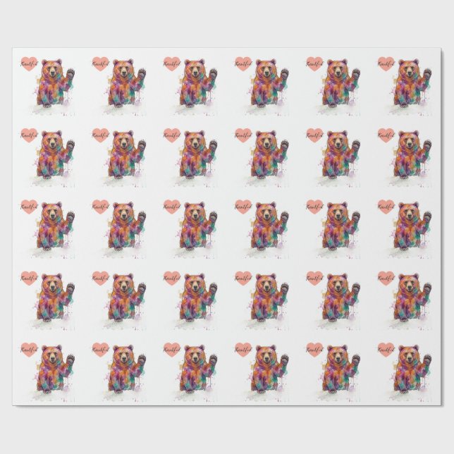 Papel De Presente Urso Vibrante em Aquarela – "Patas" de Amor 💖 (Aberto)