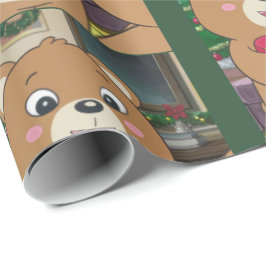 Papel De Presente Ursos Bonitos com Presente Em Forma De Coração. Em