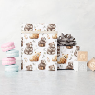 Papel De Presente Ursos castanhos bonitos em branco