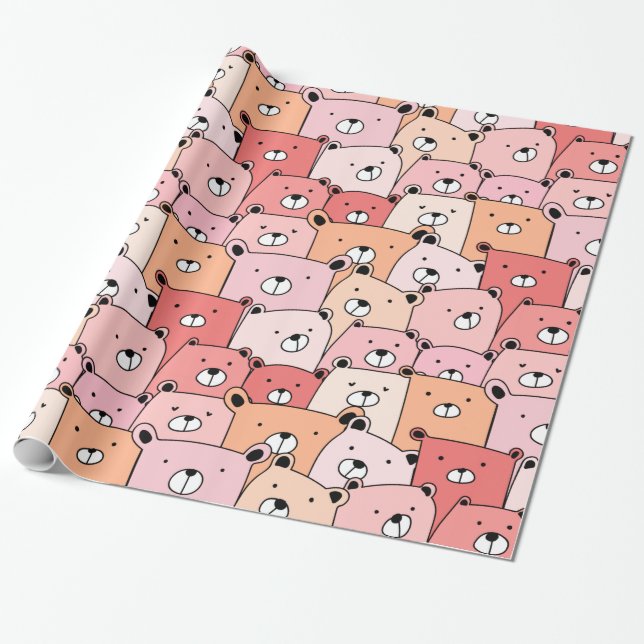 Papel De Presente Ursos Cor-de-rosa e laranja (Desenrolado)