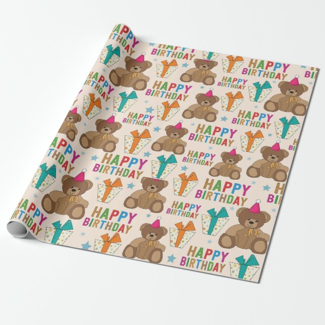Papel De Presente Ursos de Aniversário (Desenrolado)