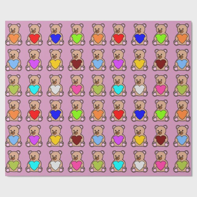 Papel De Presente Ursos de Coração Rosa (Aberto)