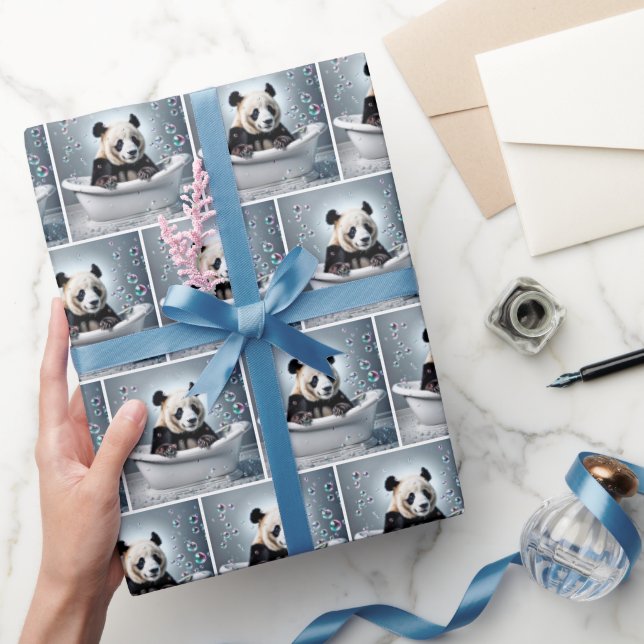 Papel De Presente Ursos De Panda Na Banheira De Bolha (Presentear)