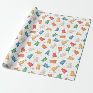 Papel De Presente Ursos de Teddy Coloridos e Flocos de Neve