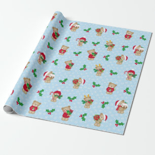Papel De Presente Ursos De Teddy De Natal E Holly
