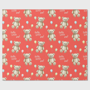 Papel De Presente Ursos e Balões em Fundo Vermelho por Natash