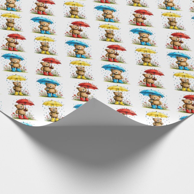 Papel De Presente Ursos Fofos em Galochas com Guarda-chuvas Capricho (Ponta)