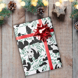 Papel De Presente Ursos Panda Bambu Verde Padrão Branco