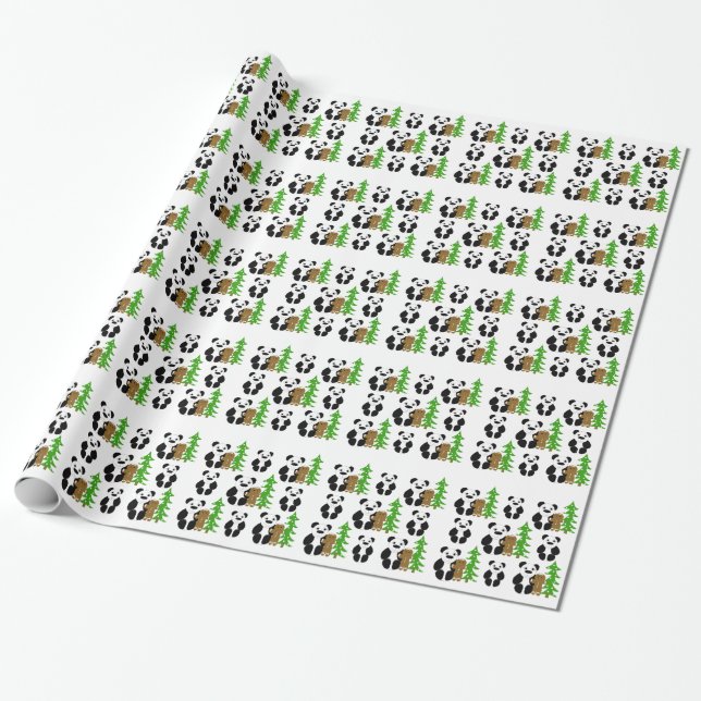 Papel De Presente Ursos Panda de Natal (Desenrolado)