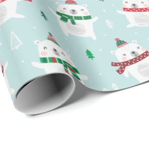 Papel De Presente Ursos Polares Bonitos de Natal na menta