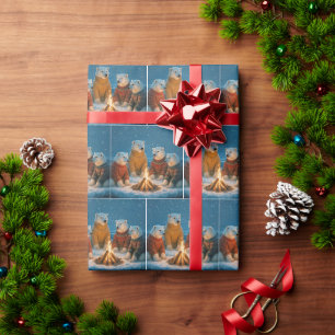 Papel De Presente Ursos Polares de Natal em Torno de uma Fogueira