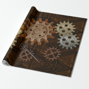 Papel De Presente Ursos Steampunk na Design Geométrica com Olho de C