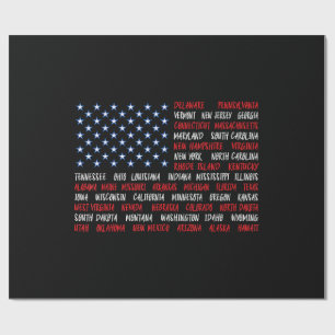Papel De Presente USA American Flag All 50 State Names