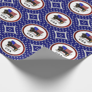 Papel De Presente USA American Flag Dachshund Dachsie (preto & tan)