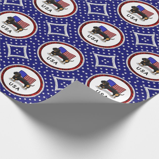 Papel De Presente USA American Flag Dachshund Dachsie (preto & tan) (Ponta)
