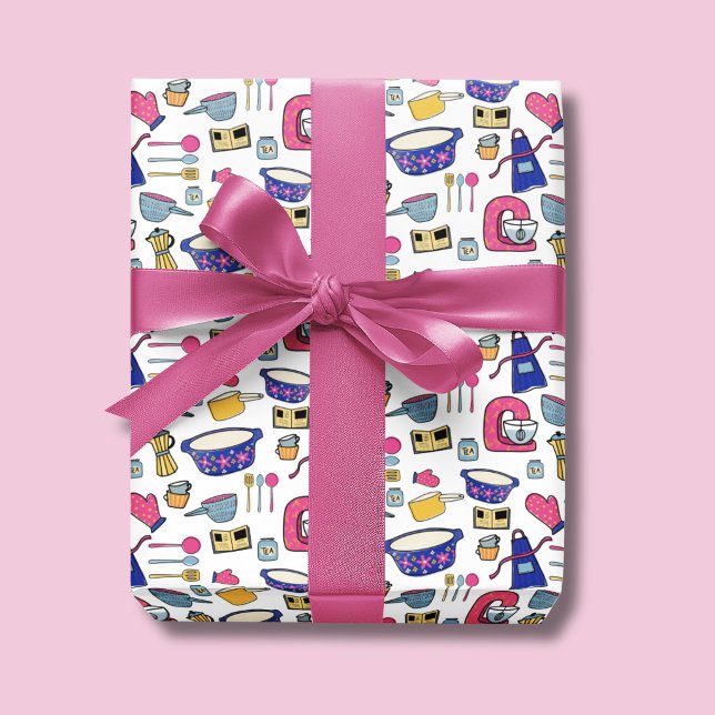 Papel De Presente Utensílios de Cozinha Brilhantes padrão de Chef Pa (Kitchen Utensil Wrapping Paper Rolls)