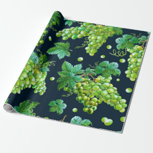 Papel De Presente Uva verde aquosa, folhas sobre fundo escuro.