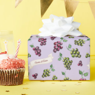 Papel De Presente Uvas de Vinho Elegantes Personalizadas Aquarela Pe