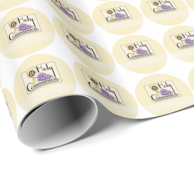 Papel De Presente Uvas e Cálice da Primeira Comunhão, Personalizável (Ponta do rolo)
