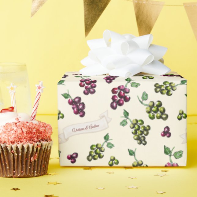 Papel De Presente Uvas Vinícolas Elegantes Personalizadas Aquarela Ú (Festa de aniversário)
