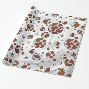 Papel De Presente Vaca Brown das bolinhas e impressão branco