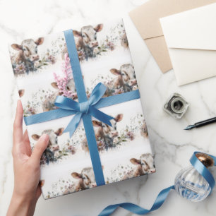 Papel De Presente Vaca De Aquarela Em Flores