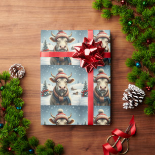 Papel De Presente Vaca de fazenda no inverno de pré-disquete e no in